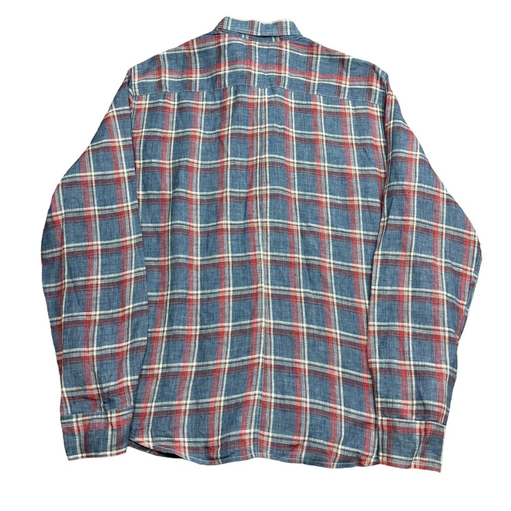 Frank & Eileen Shirt Mens Medium Blue Plaid Luke Linen Long Sleeve Button Up USA - Picture 2 of 12